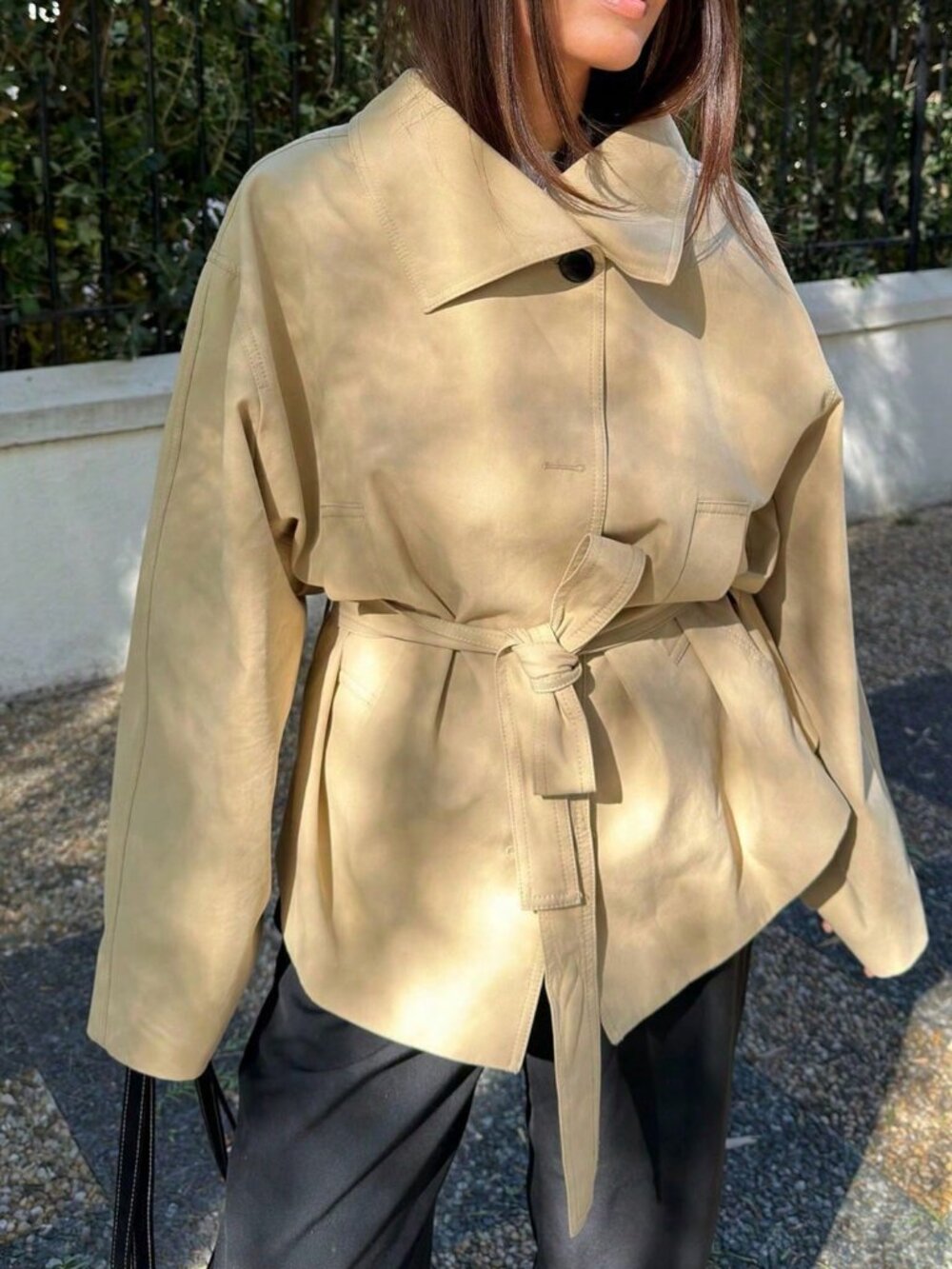 Khaki Casual Women's Elegant Street Style Trench Coat - Picture 7 of 9